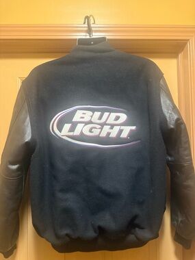 VTG The Original Holloway Varsity Bud Light Wool W/ Leather Sleeve Jacket Sz L